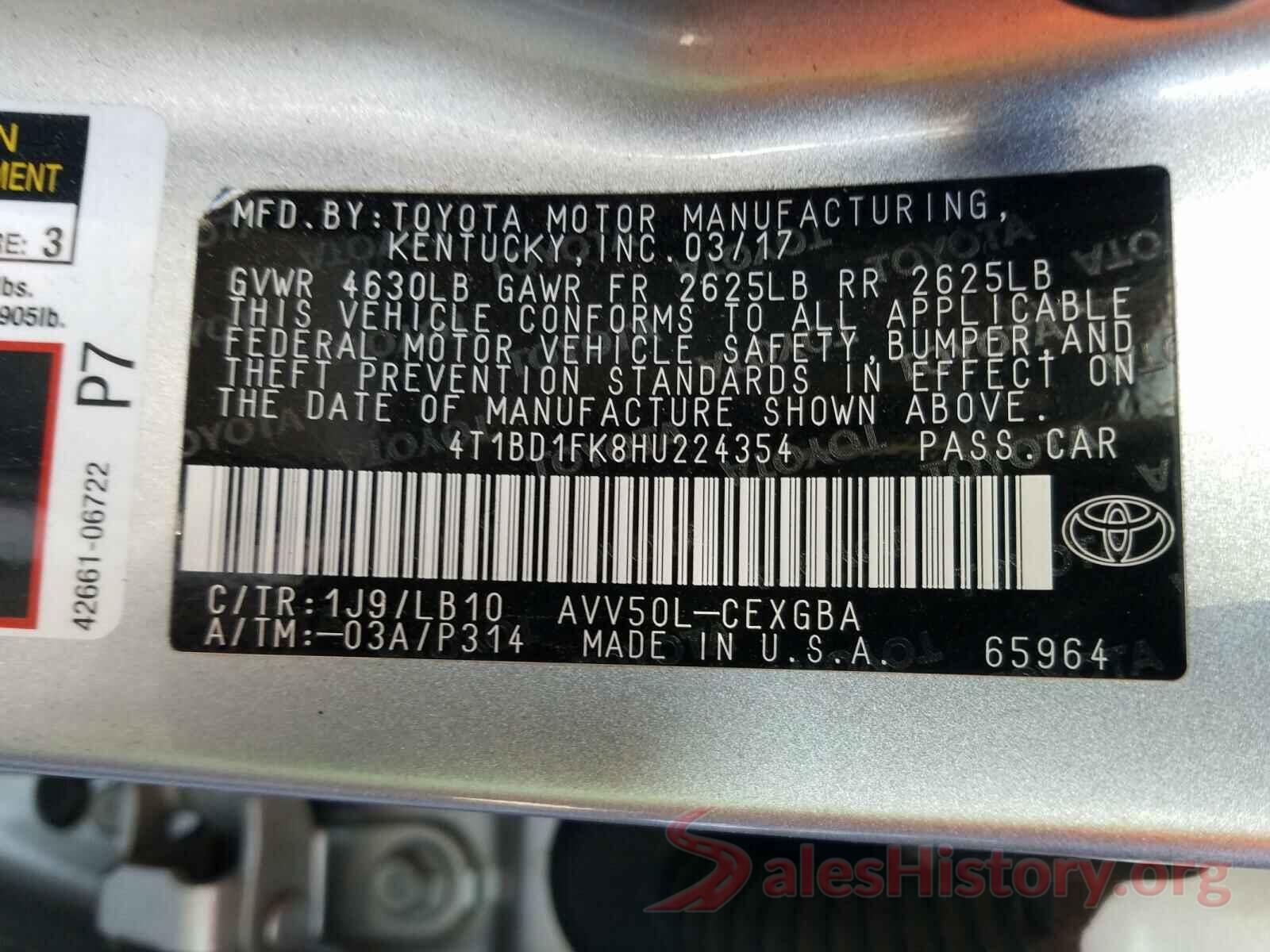 4T1BD1FK8HU224354 2017 TOYOTA CAMRY