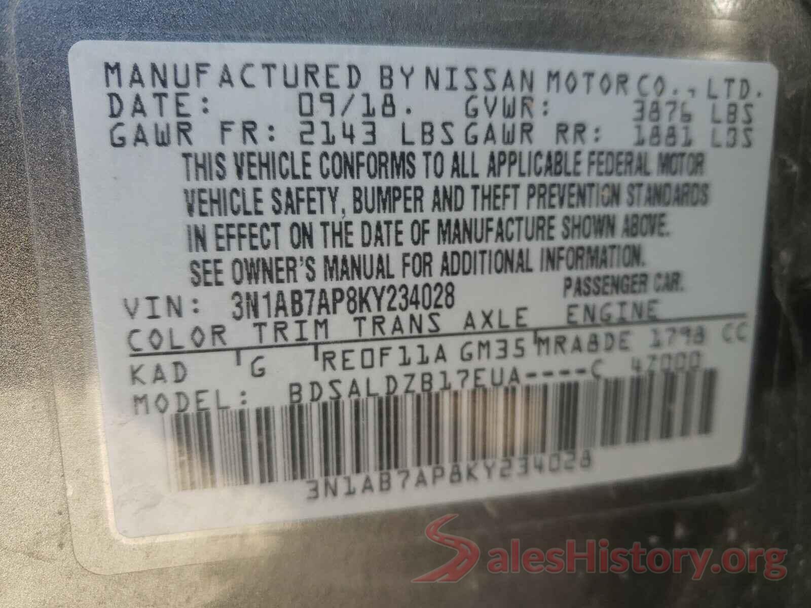 3N1AB7AP8KY234028 2019 NISSAN SENTRA