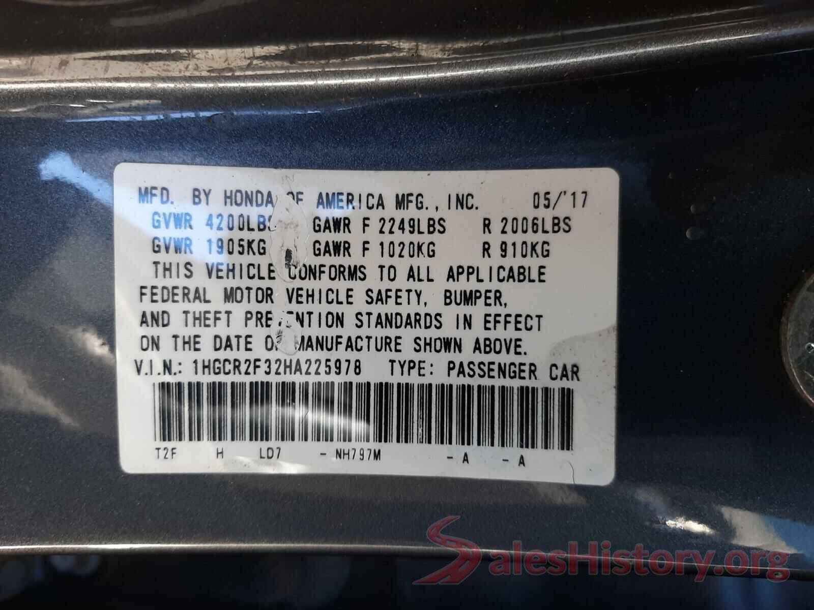 1HGCR2F32HA225978 2017 HONDA ACCORD