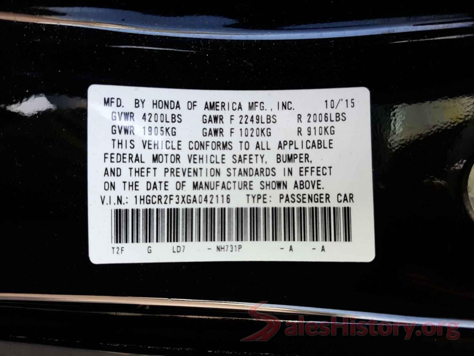 1HGCR2F3XGA042116 2016 HONDA ACCORD