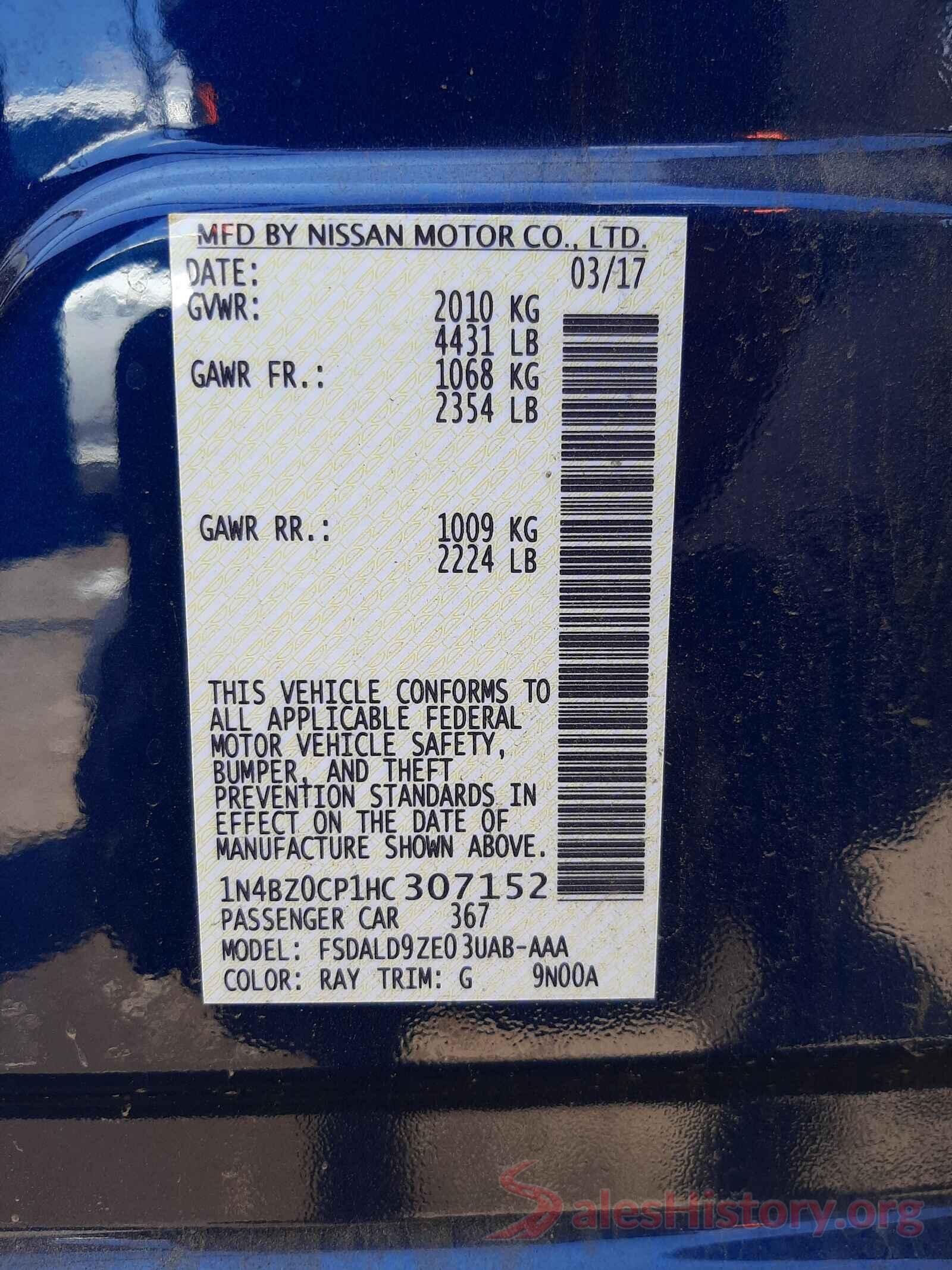 1N4BZ0CP1HC307152 2017 NISSAN LEAF