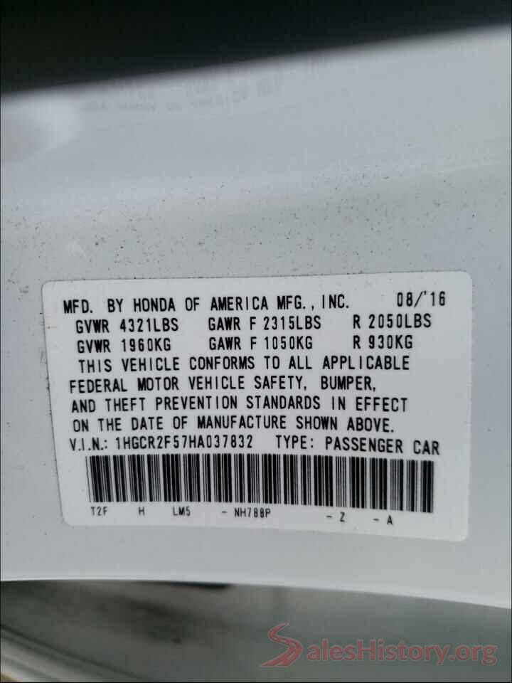 1HGCR2F57HA037832 2017 HONDA ACCORD