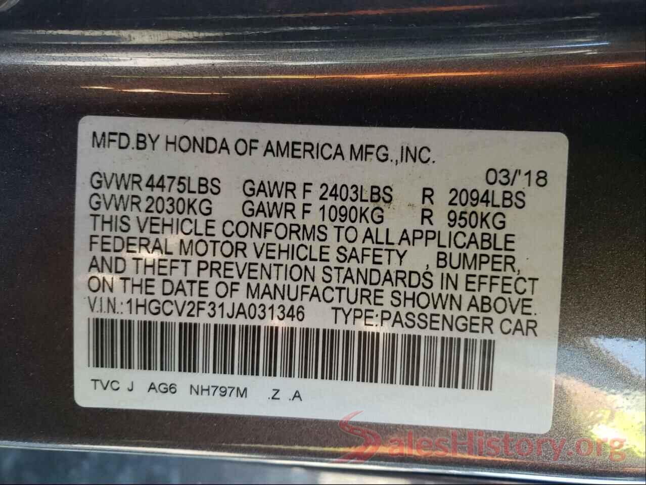 1HGCV2F31JA031346 2018 HONDA ACCORD