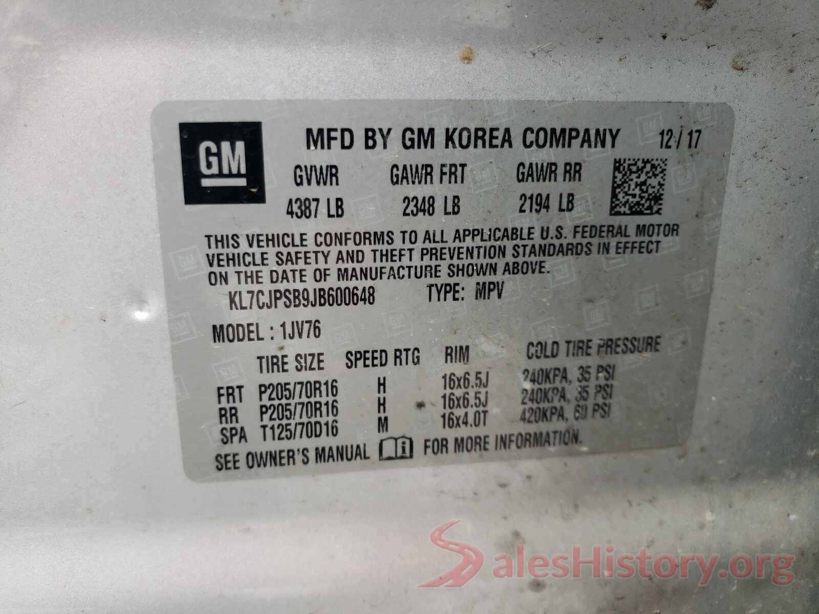 KL7CJPSB9JB600648 2018 CHEVROLET TRAX