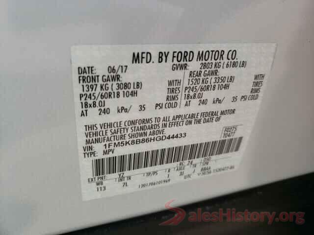 1FM5K8B86HGD44433 2017 FORD EXPLORER