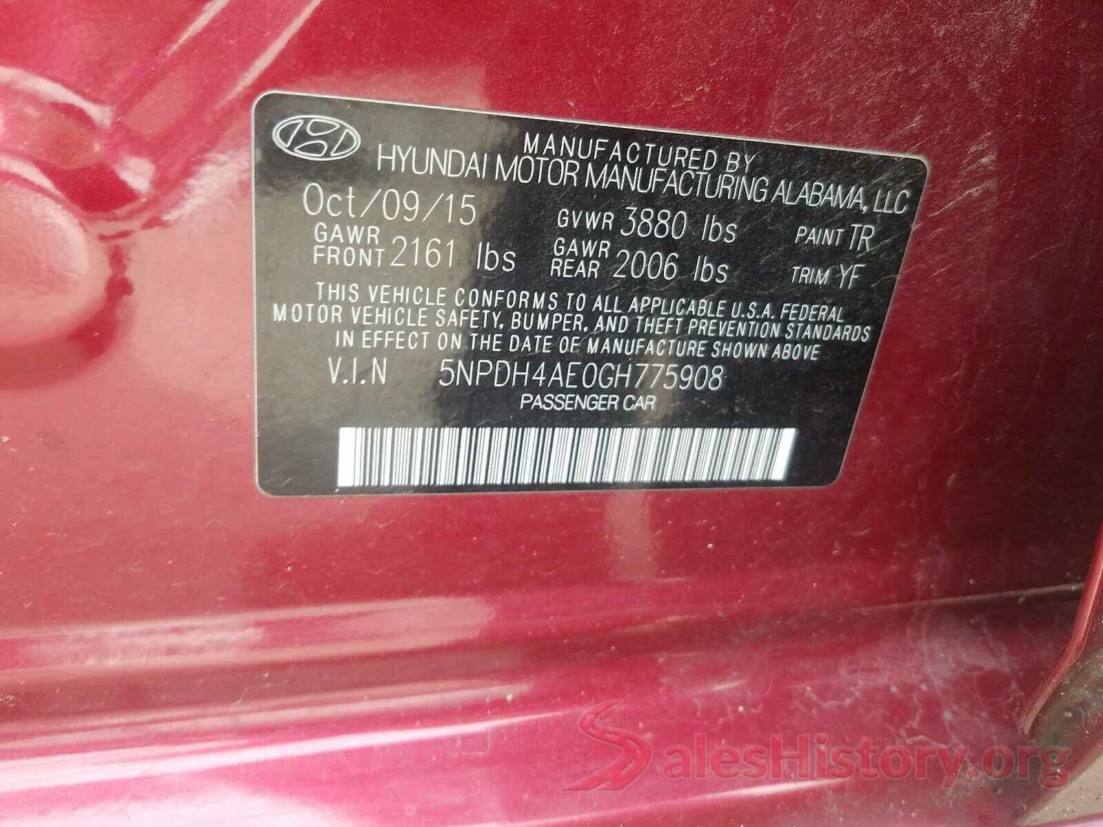 5NPDH4AE0GH775908 2016 HYUNDAI ELANTRA