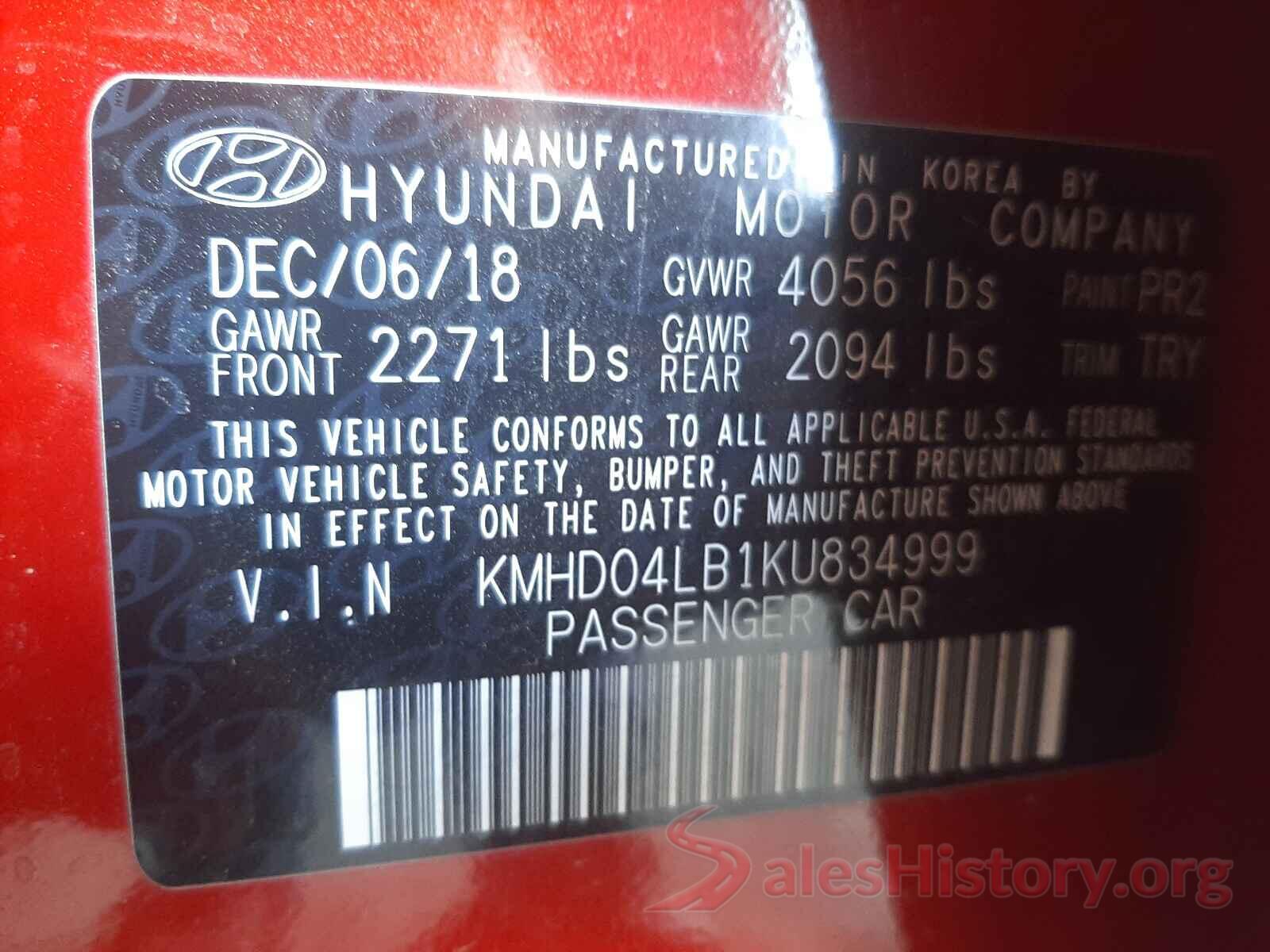 KMHD04LB1KU834999 2019 HYUNDAI ELANTRA