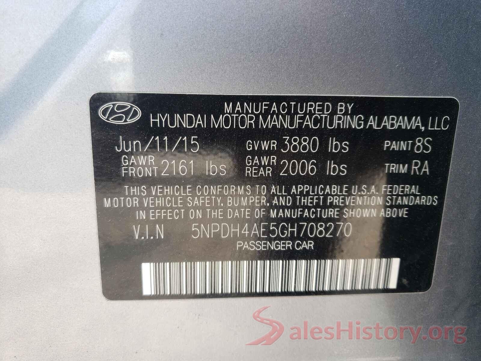 5NPDH4AE5GH708270 2016 HYUNDAI ELANTRA