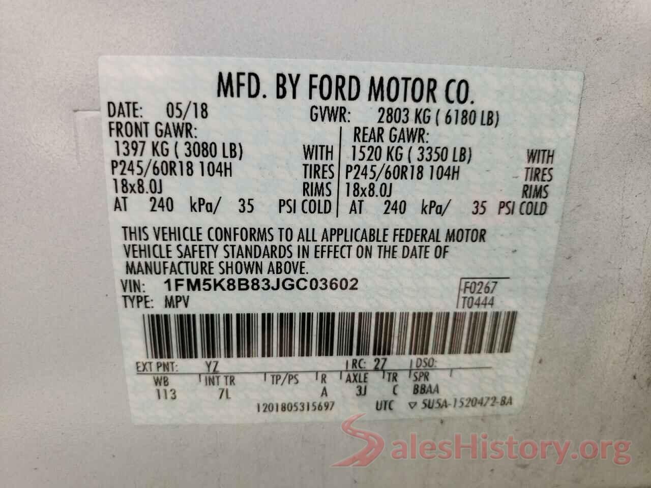 1FM5K8B83JGC03602 2018 FORD EXPLORER