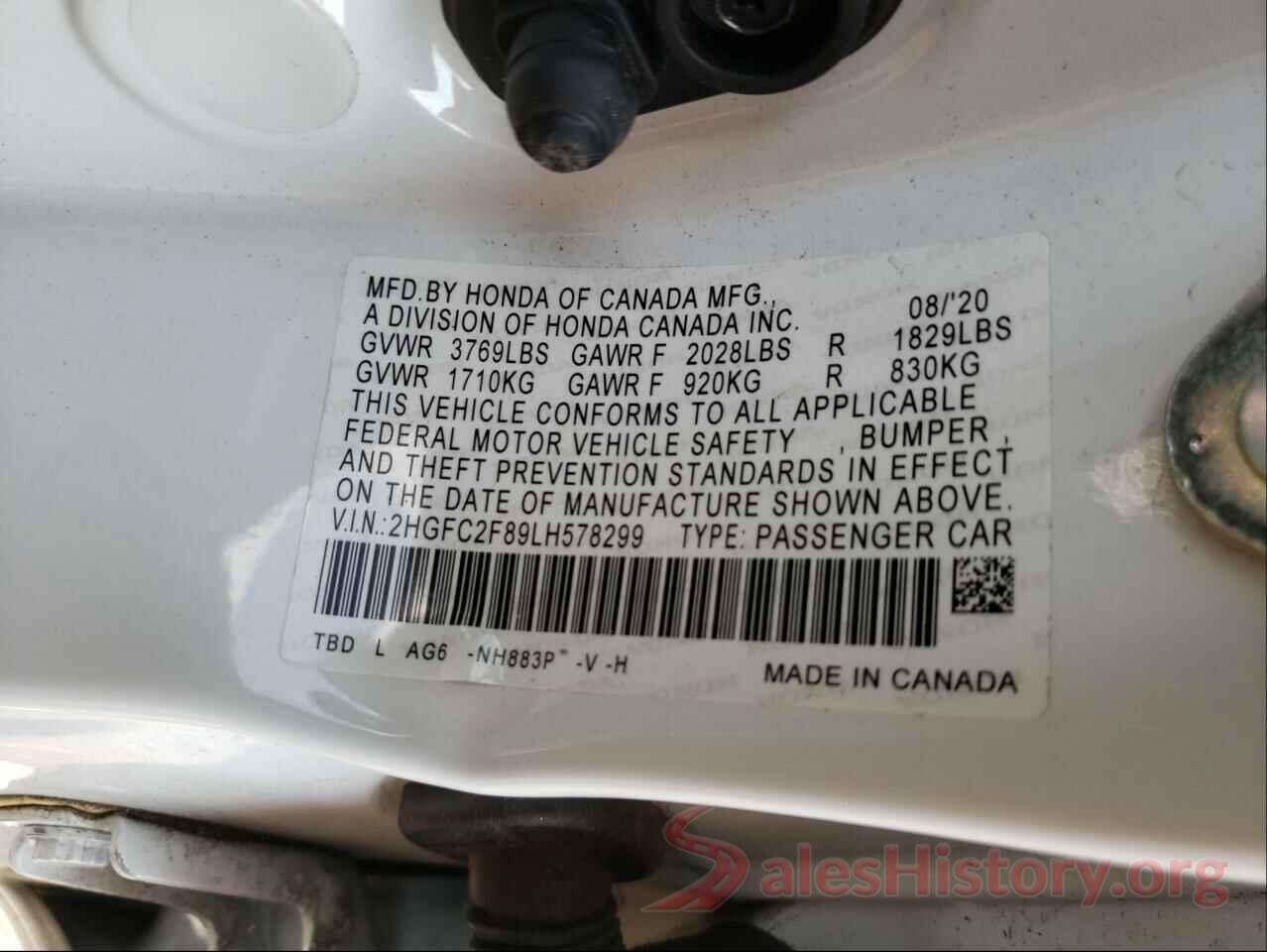 2HGFC2F89LH578299 2020 HONDA CIVIC