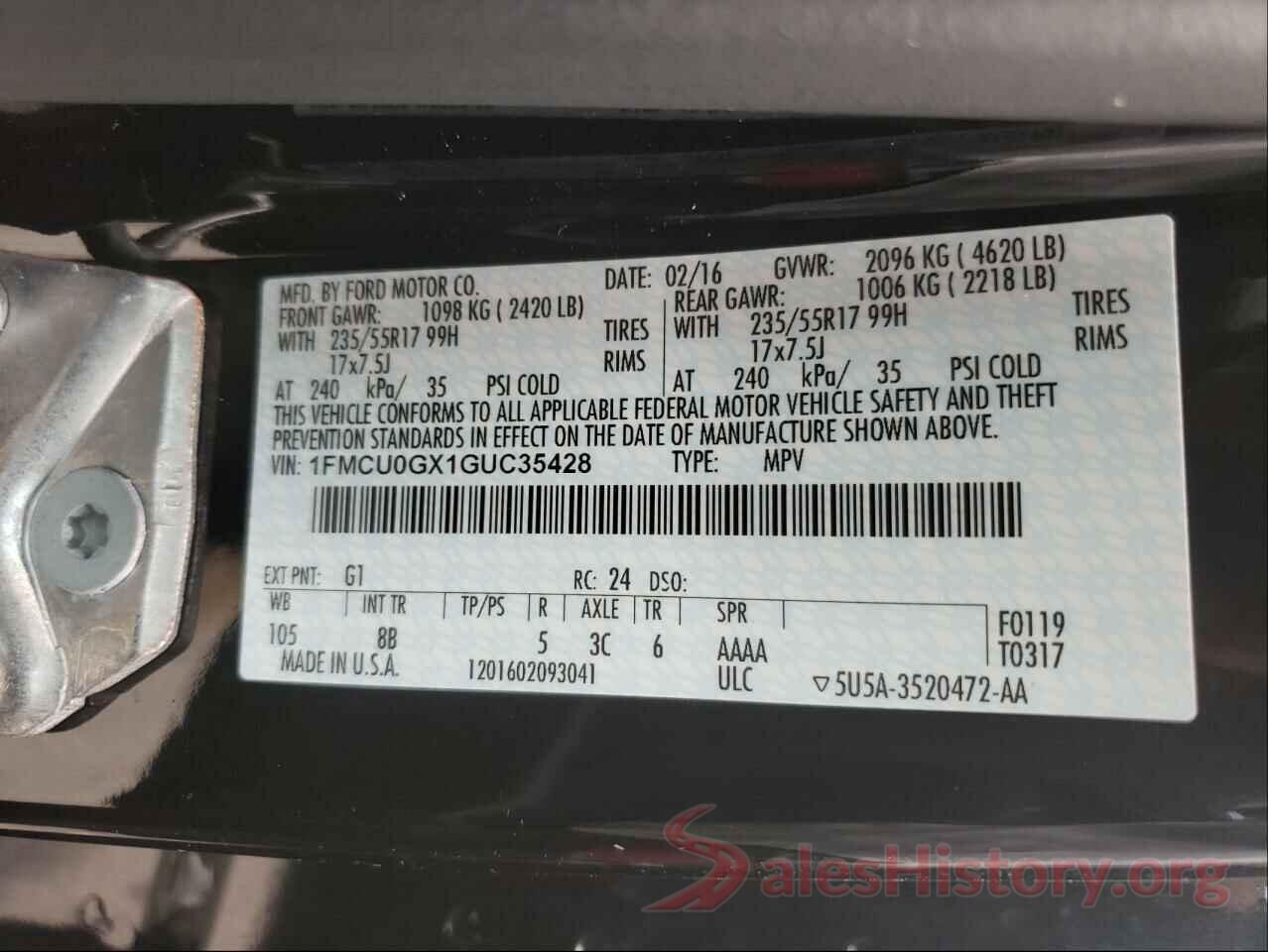 1FMCU0GX1GUC35428 2016 FORD ESCAPE