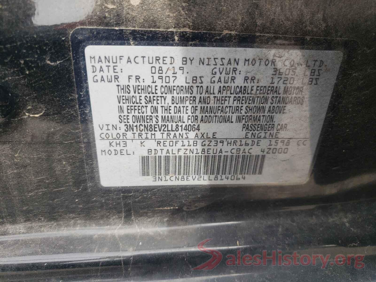 3N1CN8EV2LL814064 2020 NISSAN VERSA