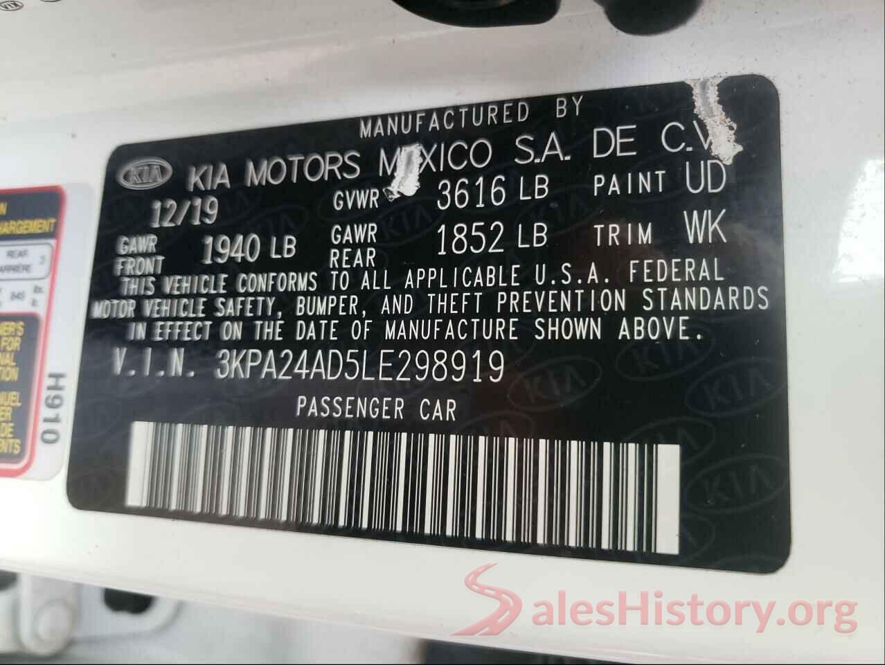 3KPA24AD5LE298919 2020 KIA RIO