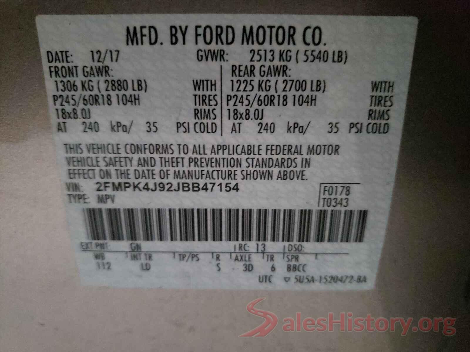 2FMPK4J92JBB47154 2018 FORD EDGE