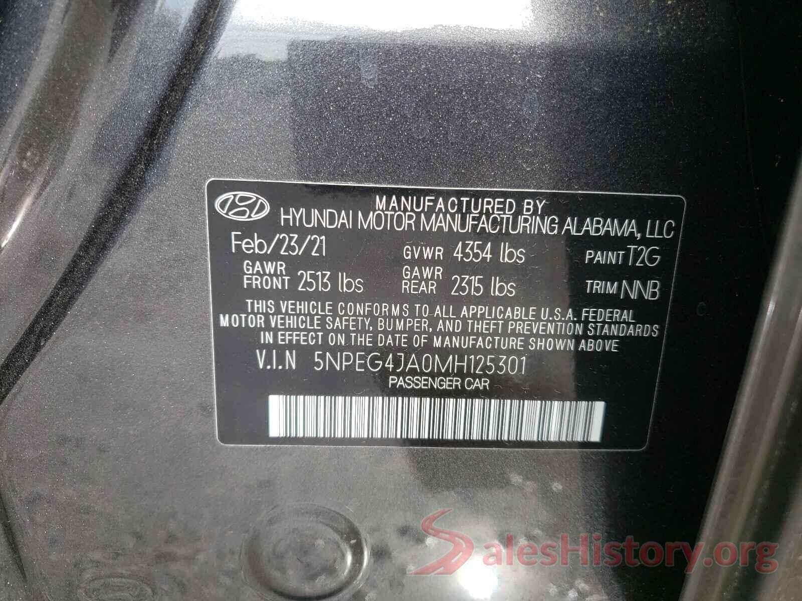 5NPEG4JA0MH125301 2021 HYUNDAI SONATA