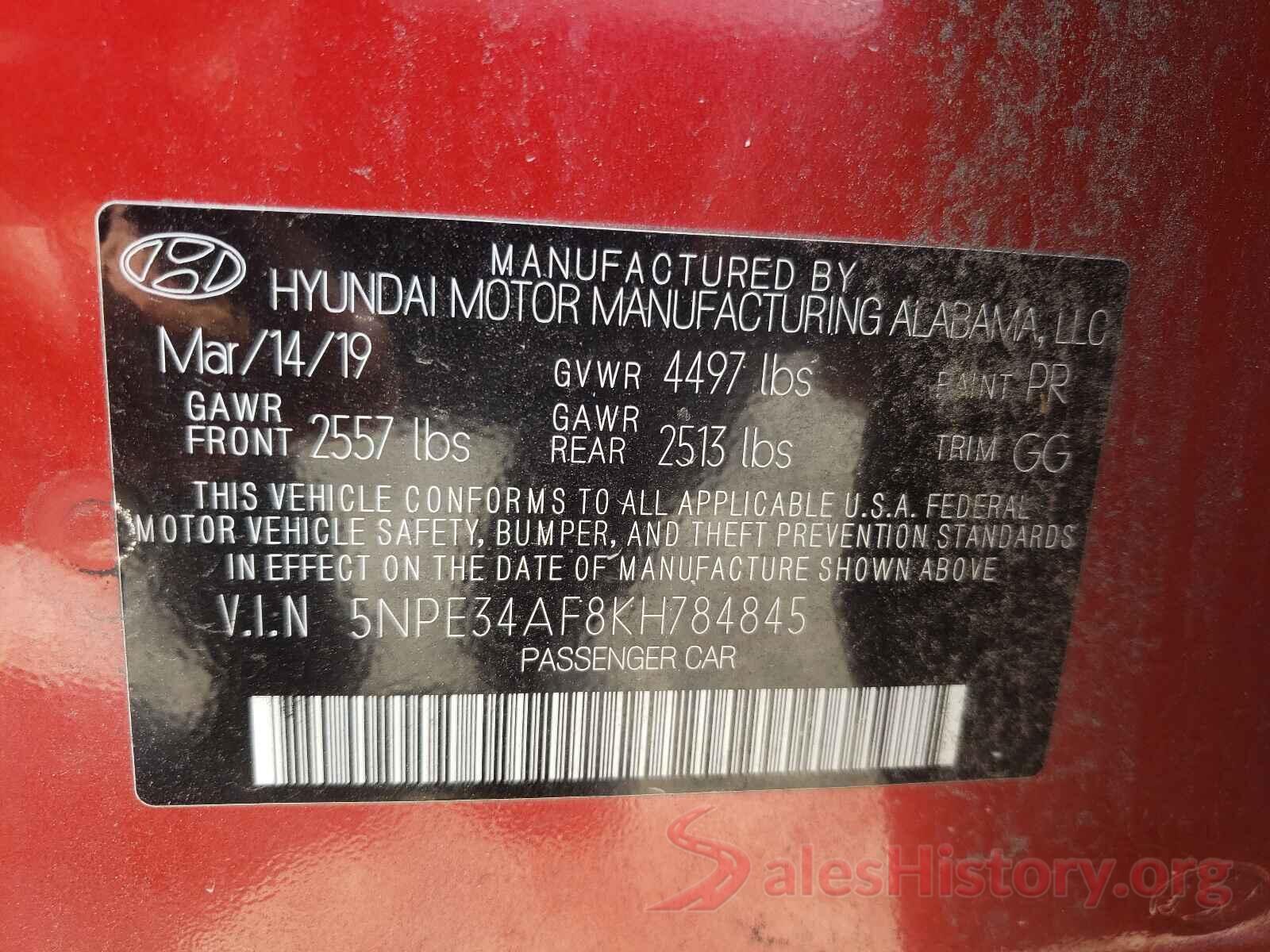 5NPE34AF8KH784845 2019 HYUNDAI SONATA