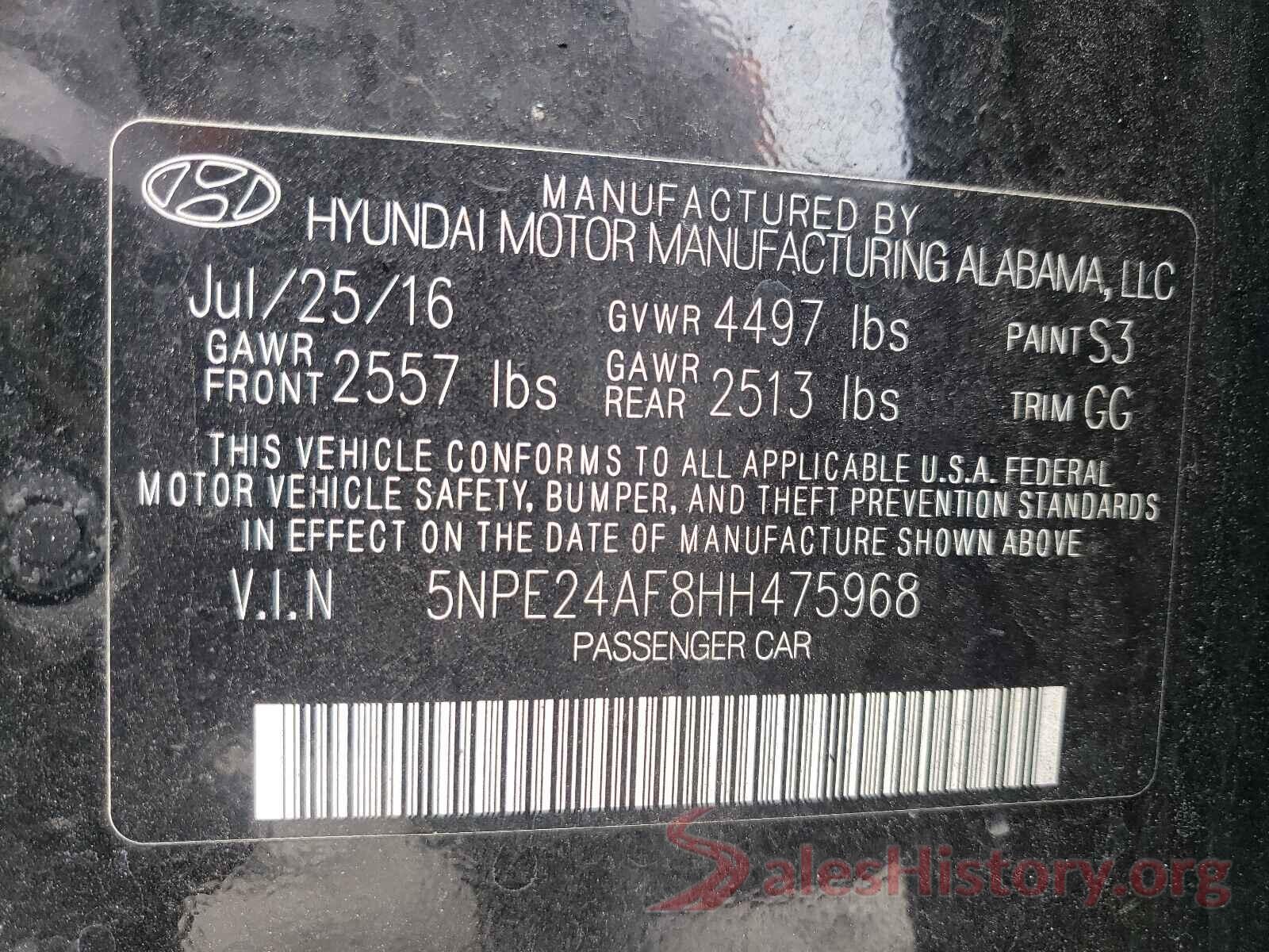 5NPE24AF8HH475968 2017 HYUNDAI SONATA