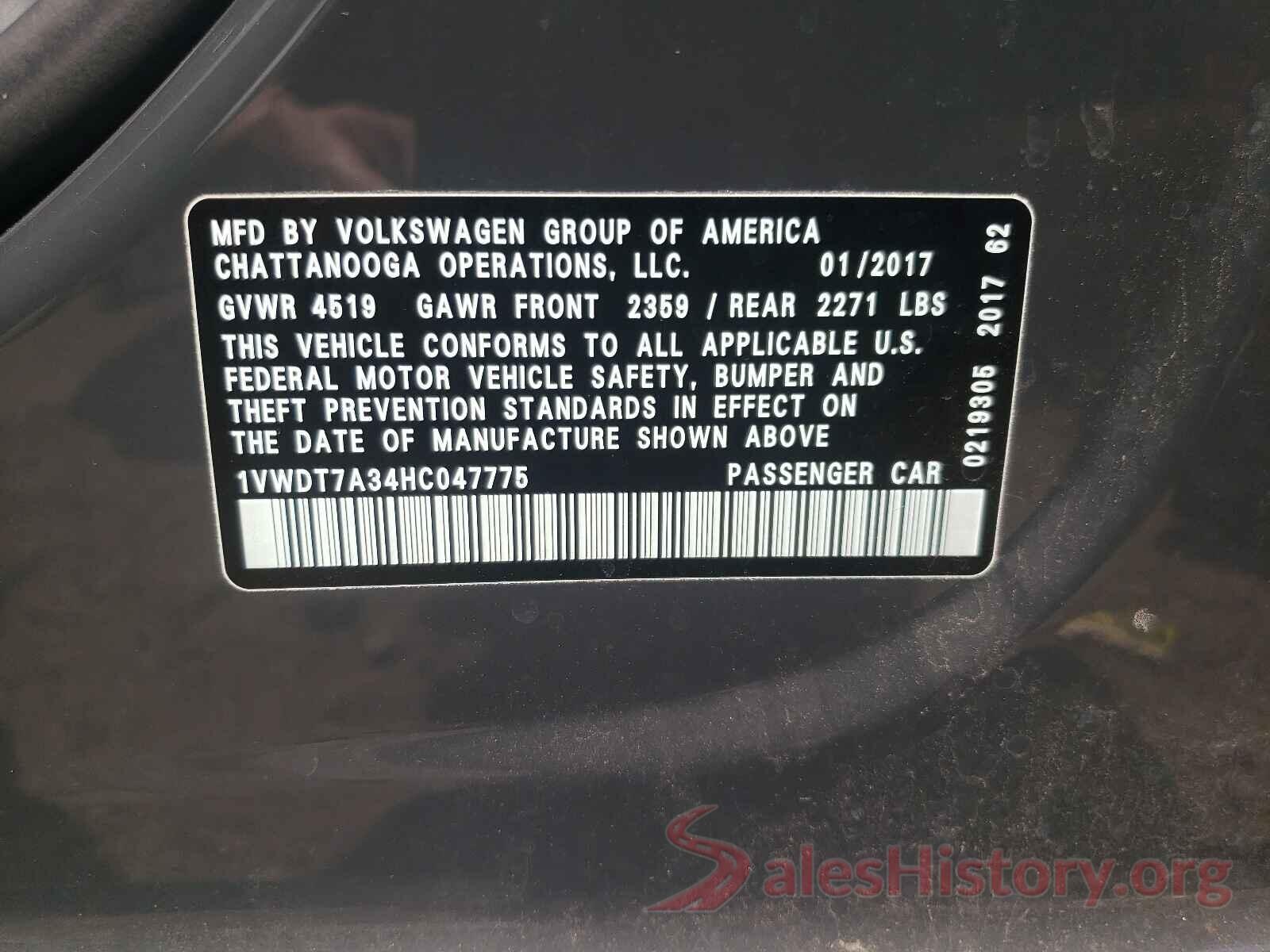 1VWDT7A34HC047775 2017 VOLKSWAGEN PASSAT