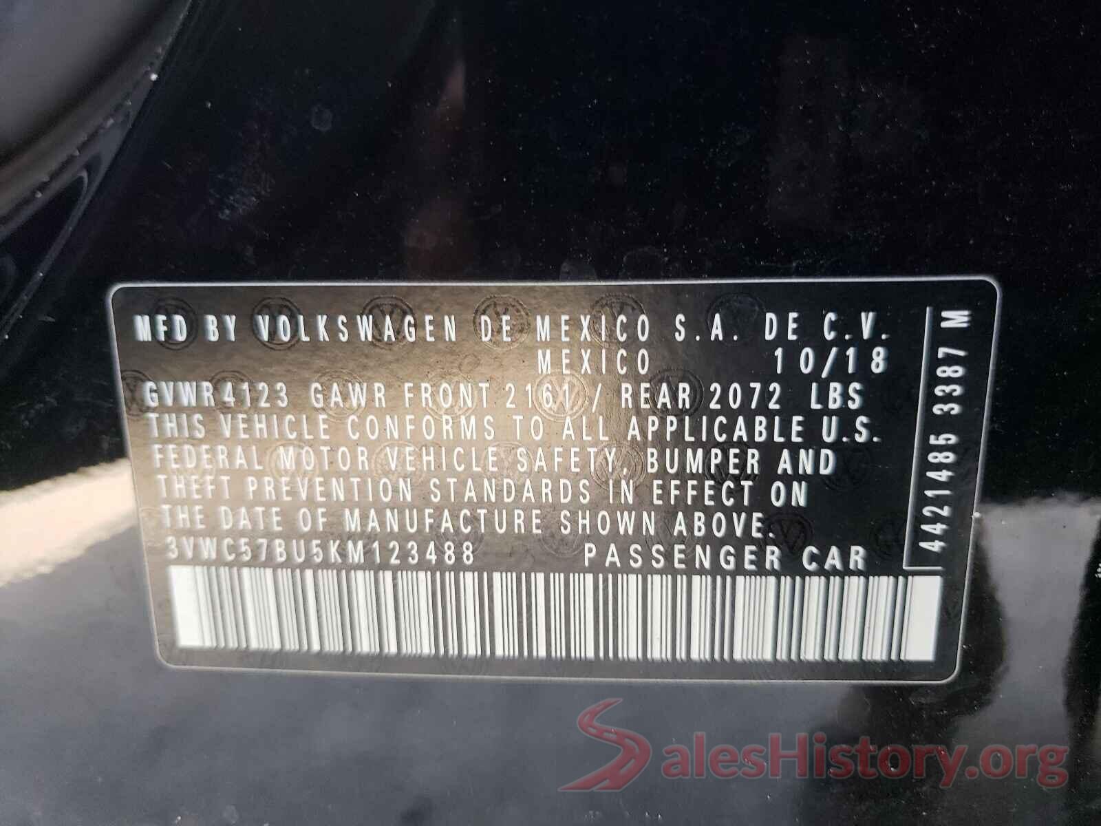 3VWC57BU5KM123488 2019 VOLKSWAGEN JETTA