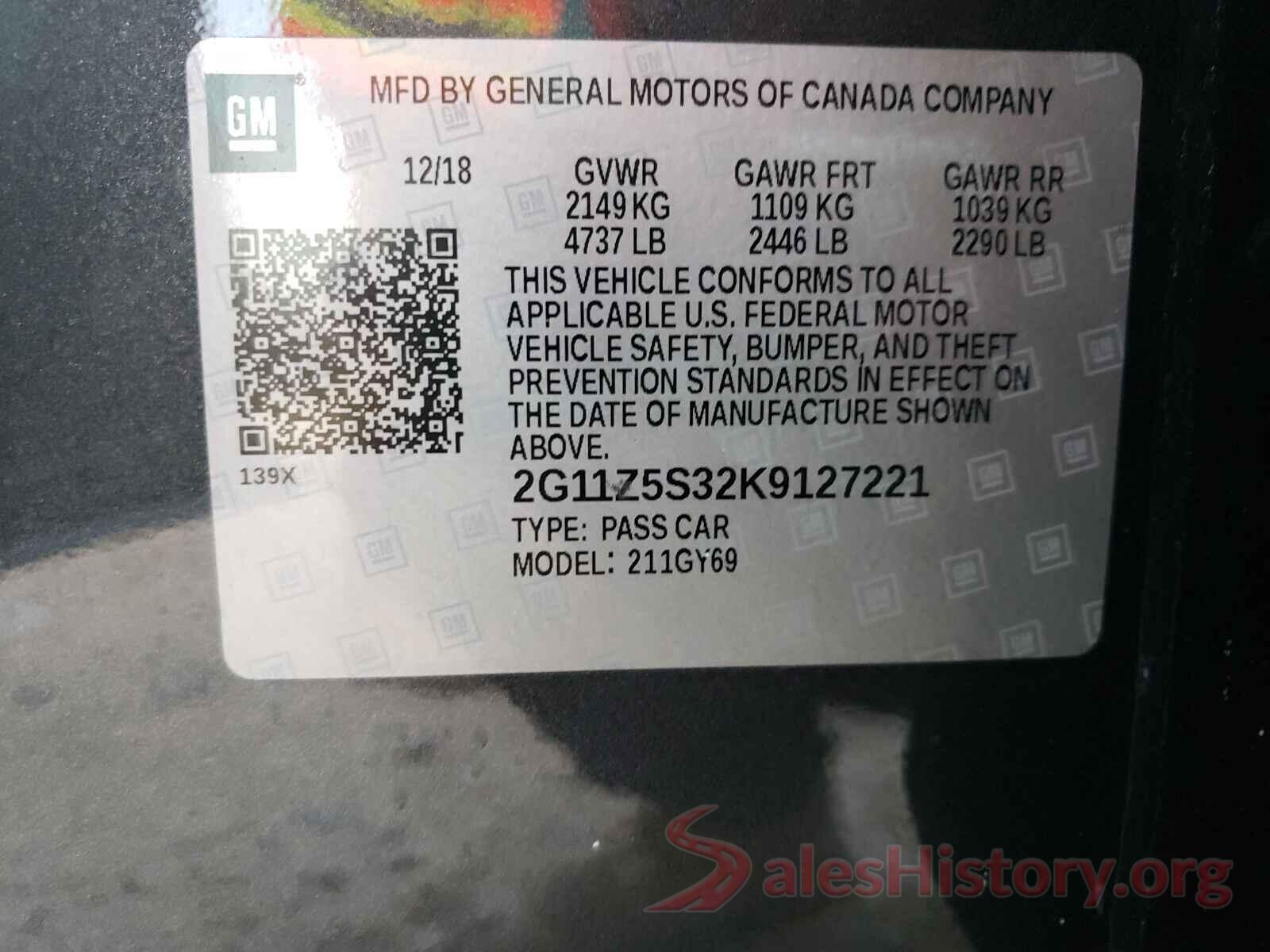 2G11Z5S32K9127221 2019 CHEVROLET IMPALA