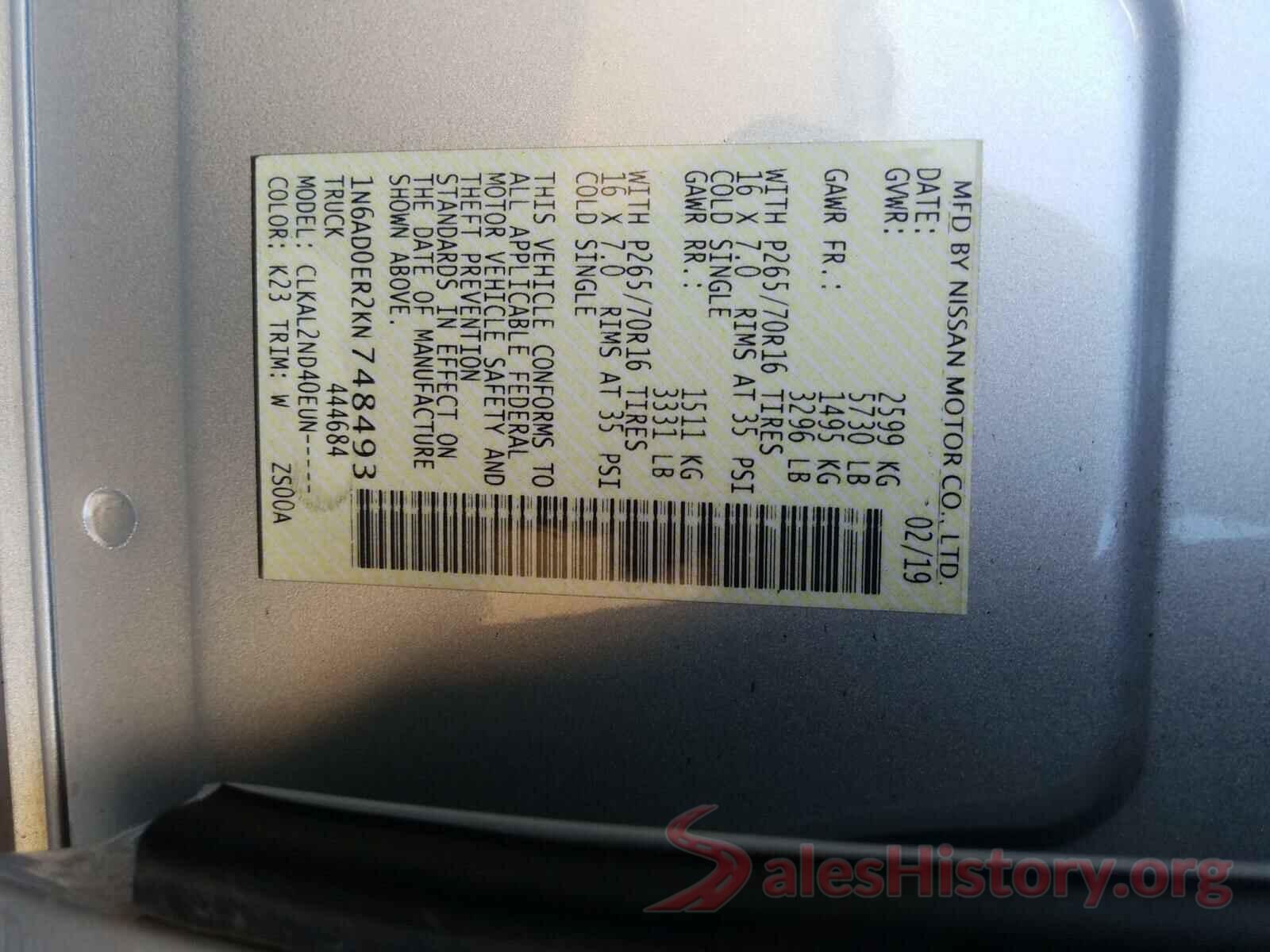 1N6AD0ER2KN748493 2019 NISSAN FRONTIER