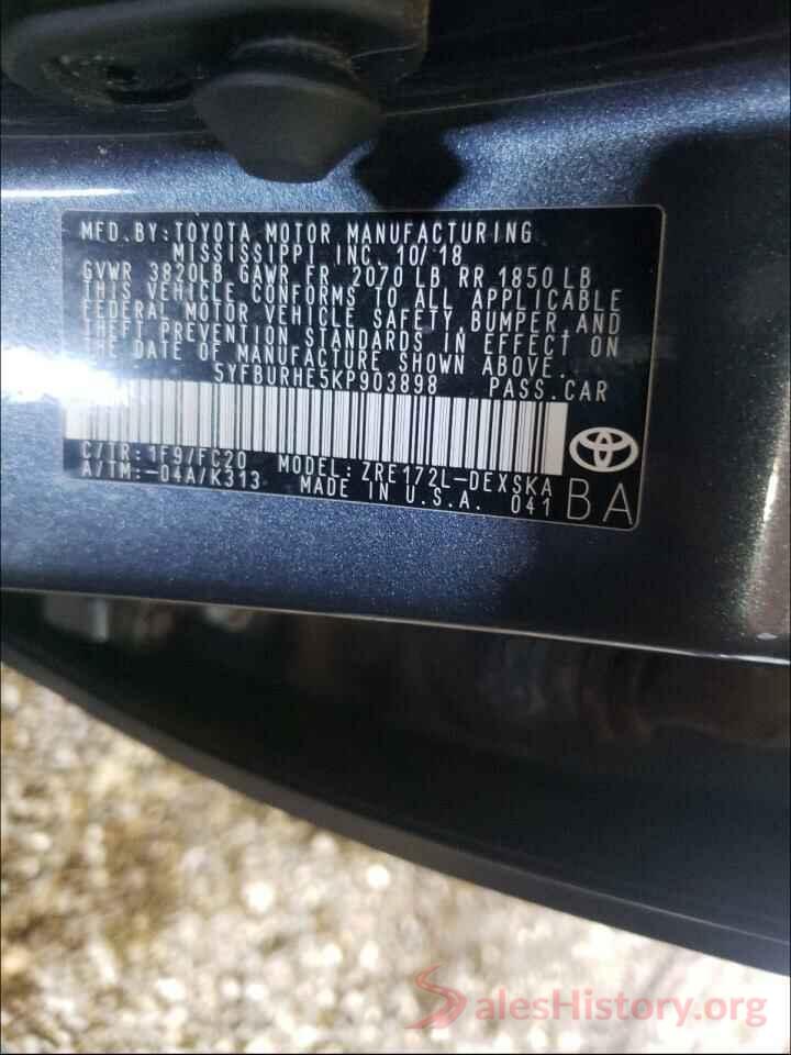 5YFBURHE5KP903898 2019 TOYOTA COROLLA