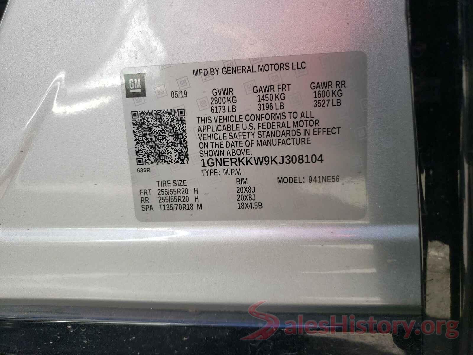 1GNERKKW9KJ308104 2019 CHEVROLET TRAVERSE