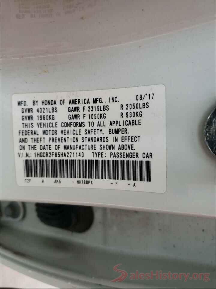 1HGCR2F85HA271140 2017 HONDA ACCORD