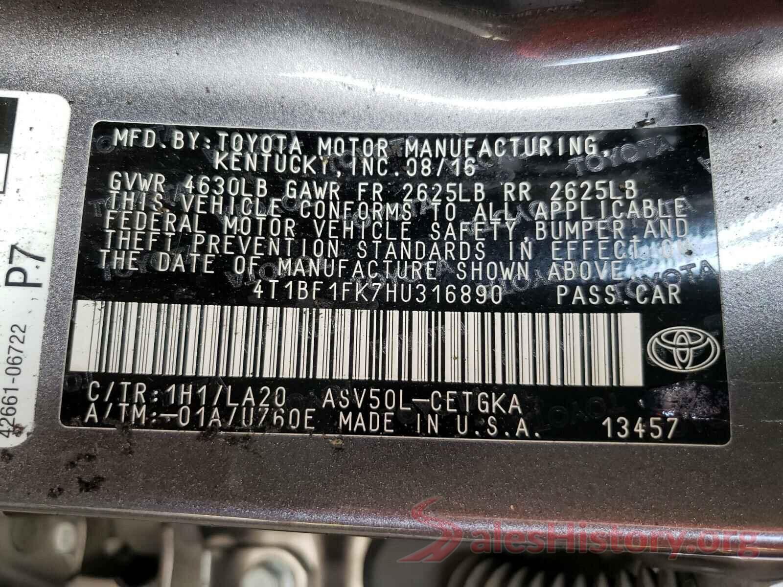 4T1BF1FK7HU316890 2017 TOYOTA CAMRY