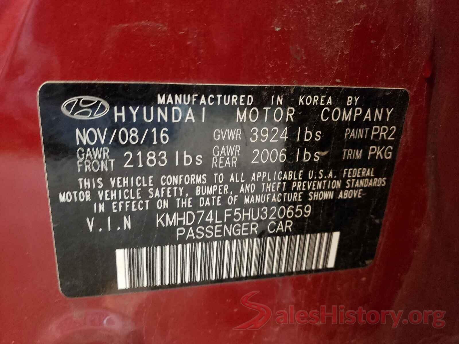 KMHD74LF5HU320659 2017 HYUNDAI ELANTRA