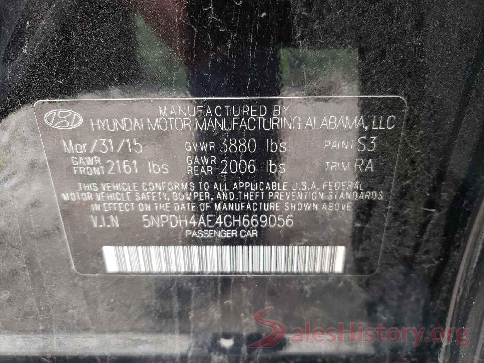 5NPDH4AE4GH669056 2016 HYUNDAI ELANTRA