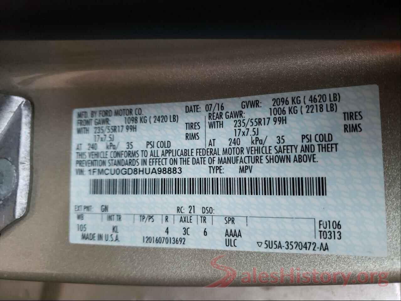 1FMCU0GD8HUA98883 2017 FORD ESCAPE