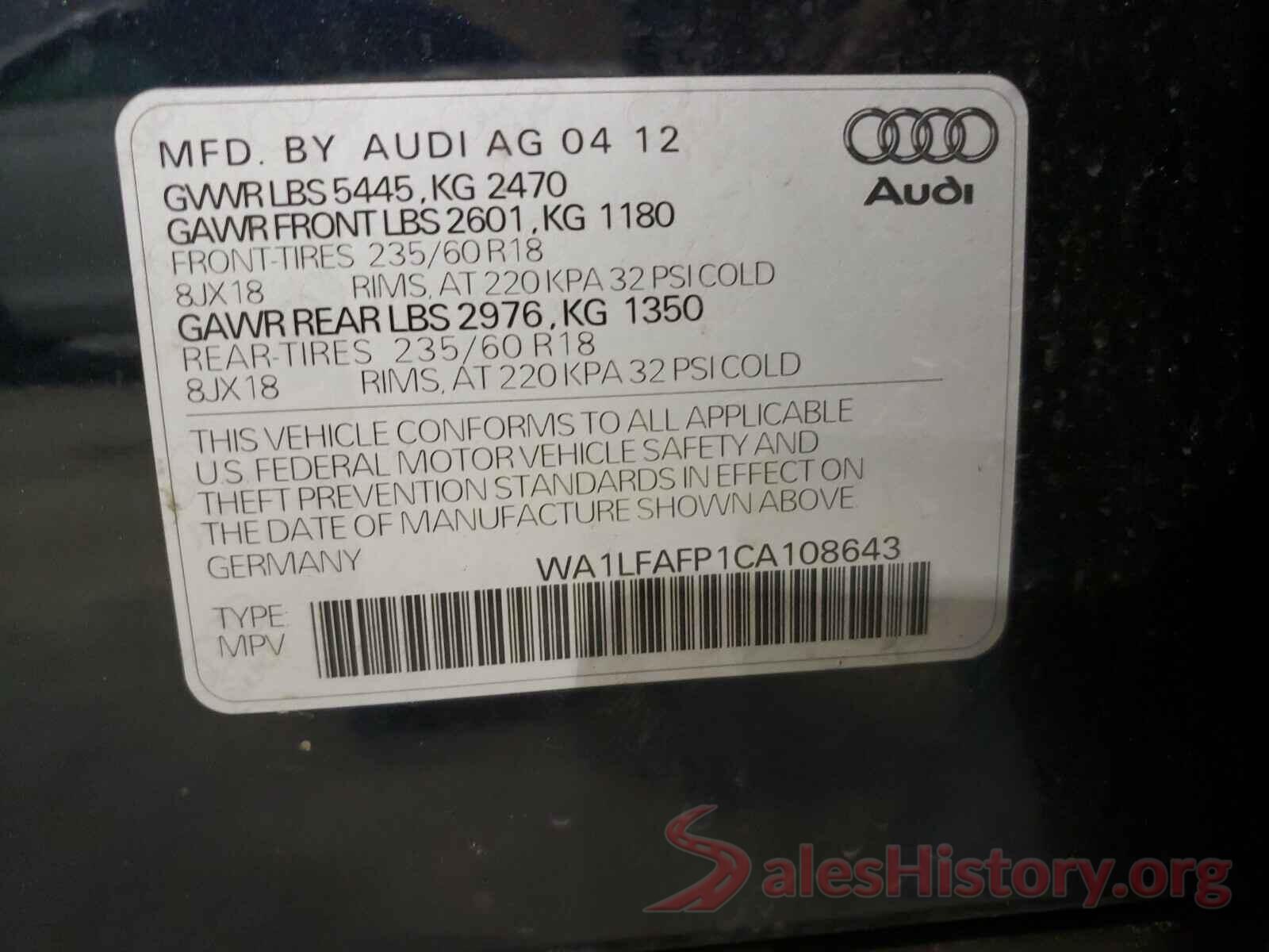 WA1LFAFP1CA108643 2012 AUDI Q5