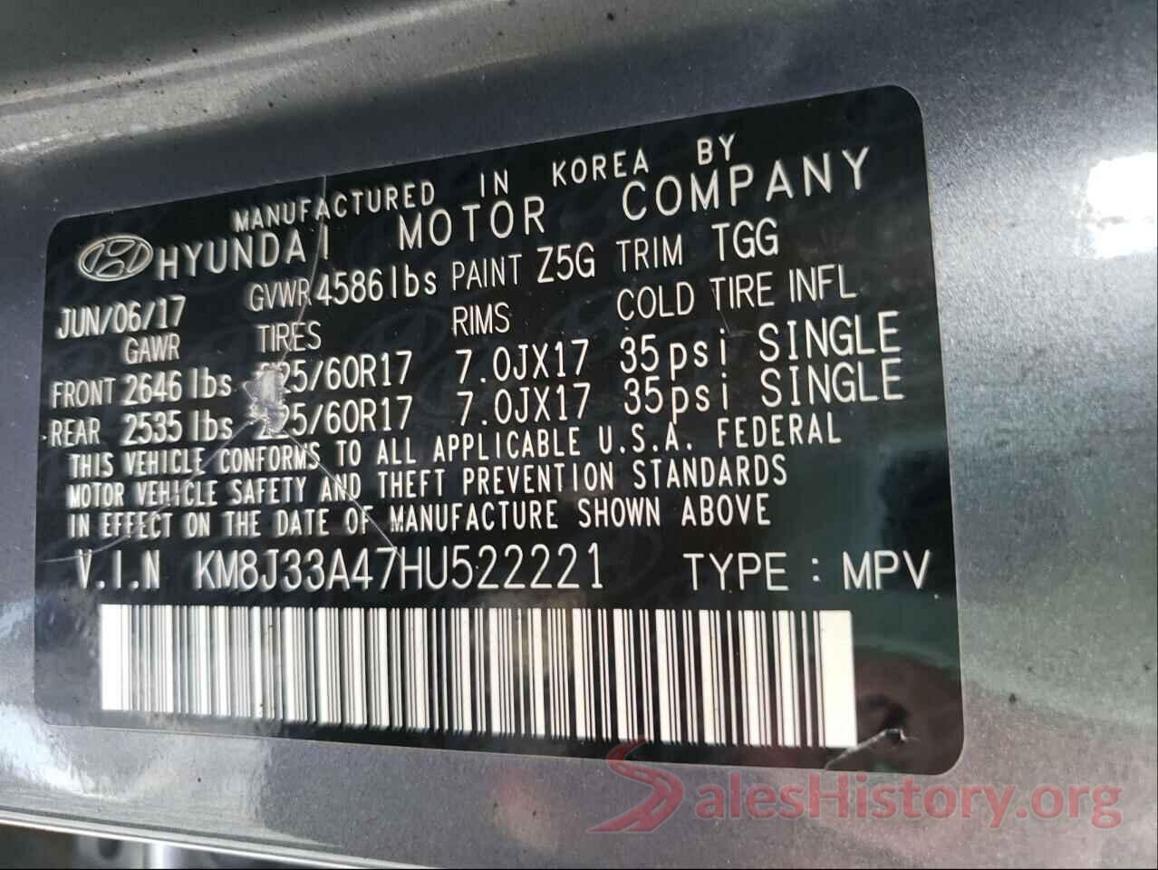 KM8J33A47HU522221 2017 HYUNDAI TUCSON