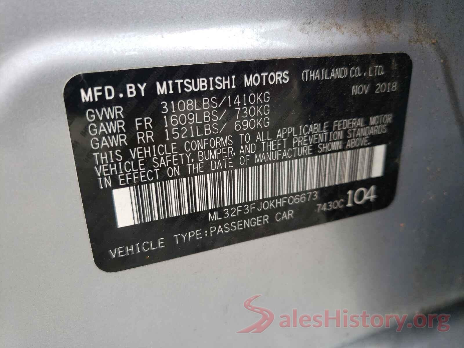 ML32F3FJ0KHF06673 2019 MITSUBISHI MIRAGE