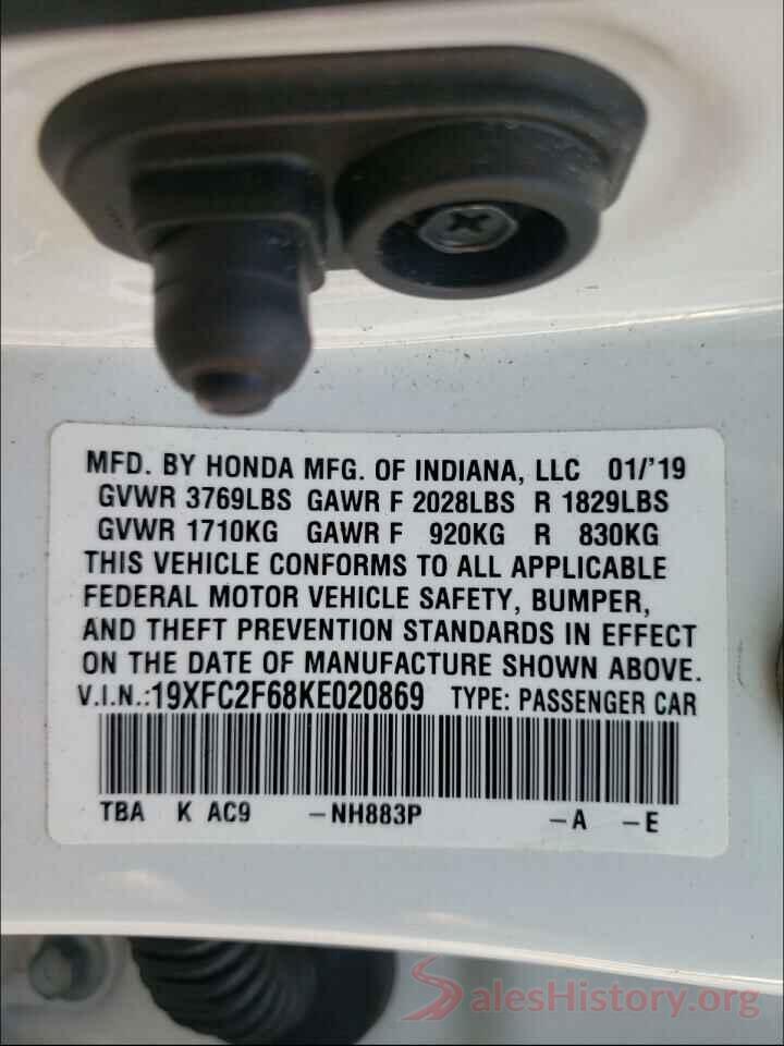 19XFC2F68KE020869 2019 HONDA CIVIC