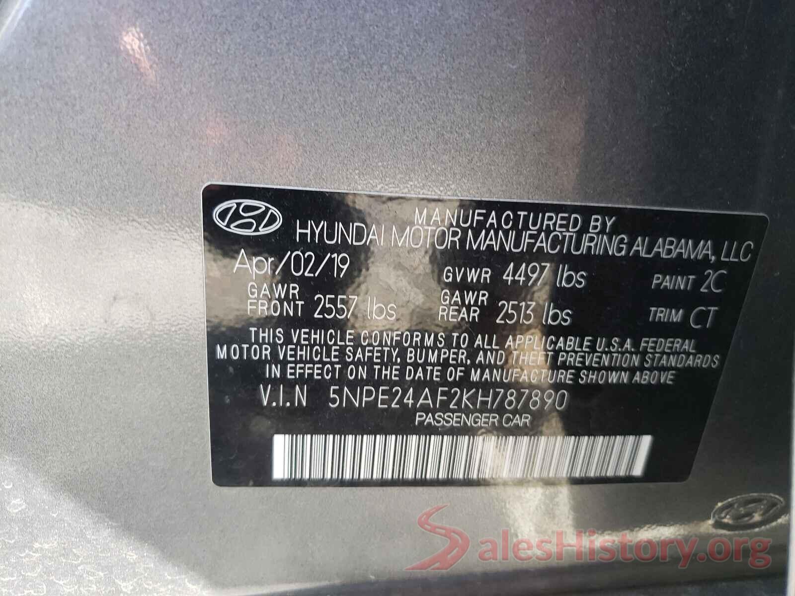 5NPE24AF2KH787890 2019 HYUNDAI SONATA