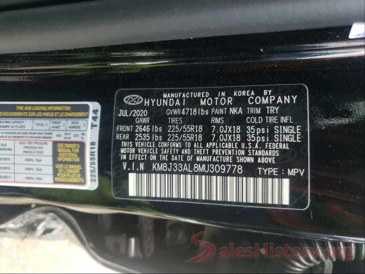 KM8J33AL8MU309778 2021 HYUNDAI TUCSON