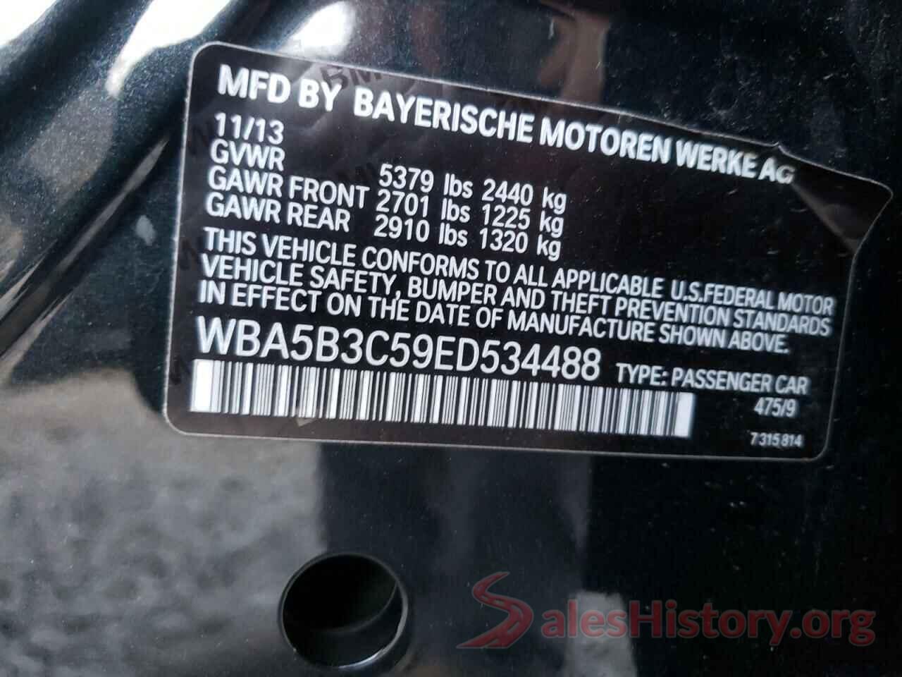 WBA5B3C59ED534488 2014 BMW 5 SERIES