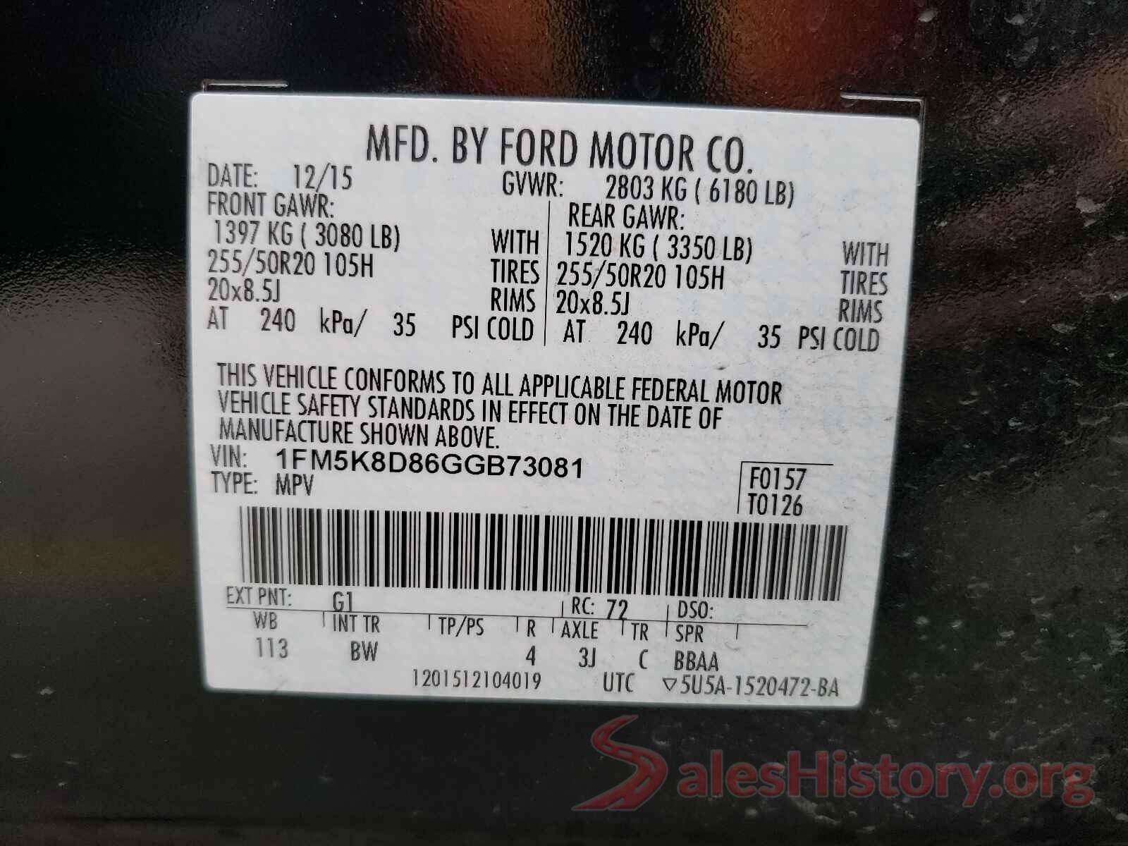 1FM5K8D86GGB73081 2016 FORD EXPLORER