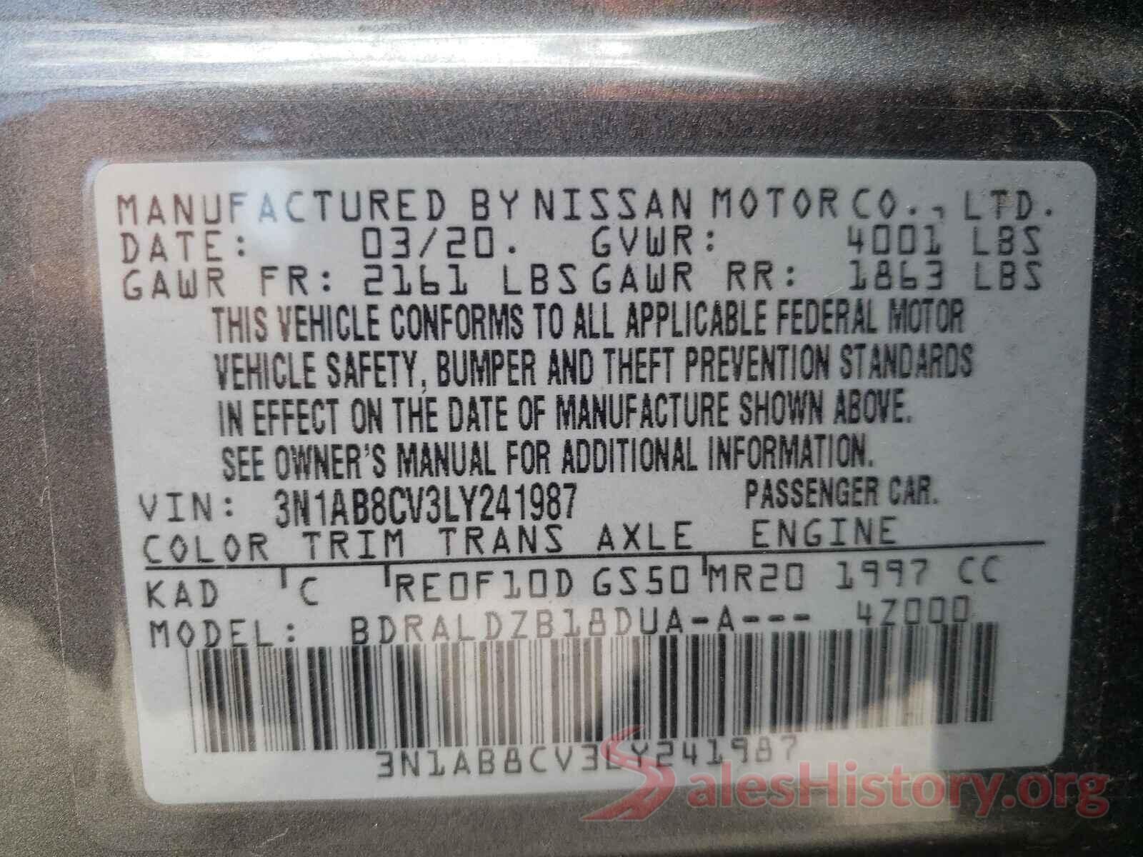 3N1AB8CV3LY241987 2020 NISSAN SENTRA