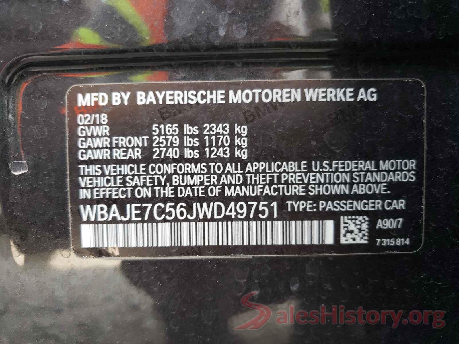 WBAJE7C56JWD49751 2018 BMW 5 SERIES