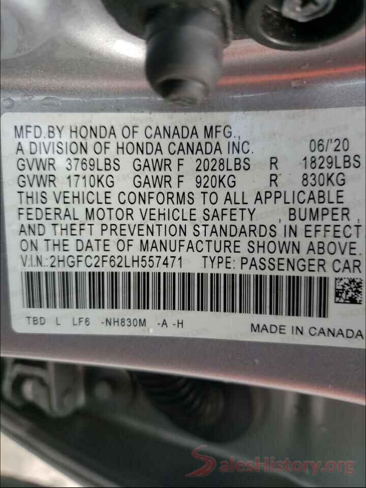 2HGFC2F62LH557471 2020 HONDA CIVIC