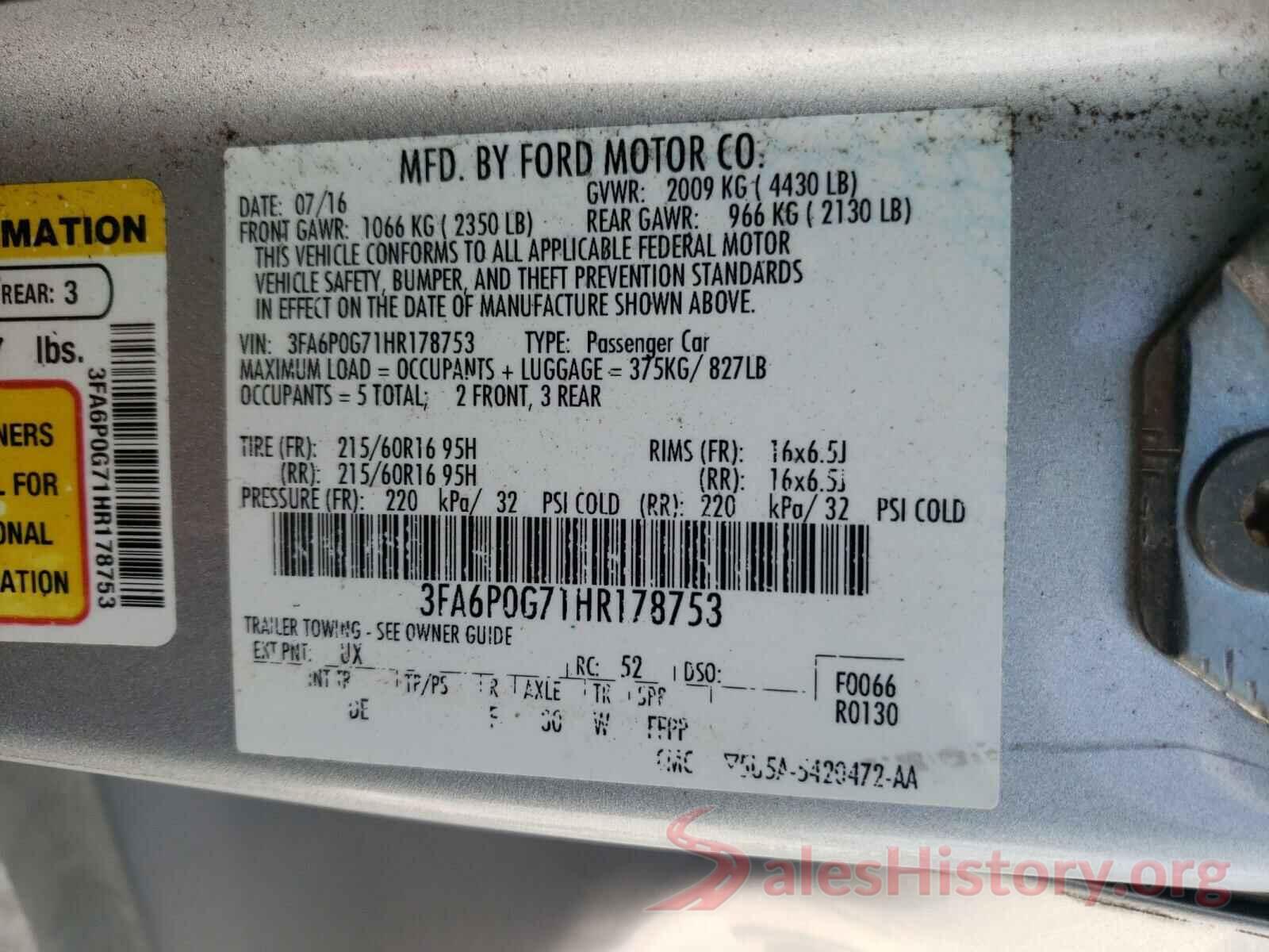 3FA6P0G71HR178753 2017 FORD FUSION