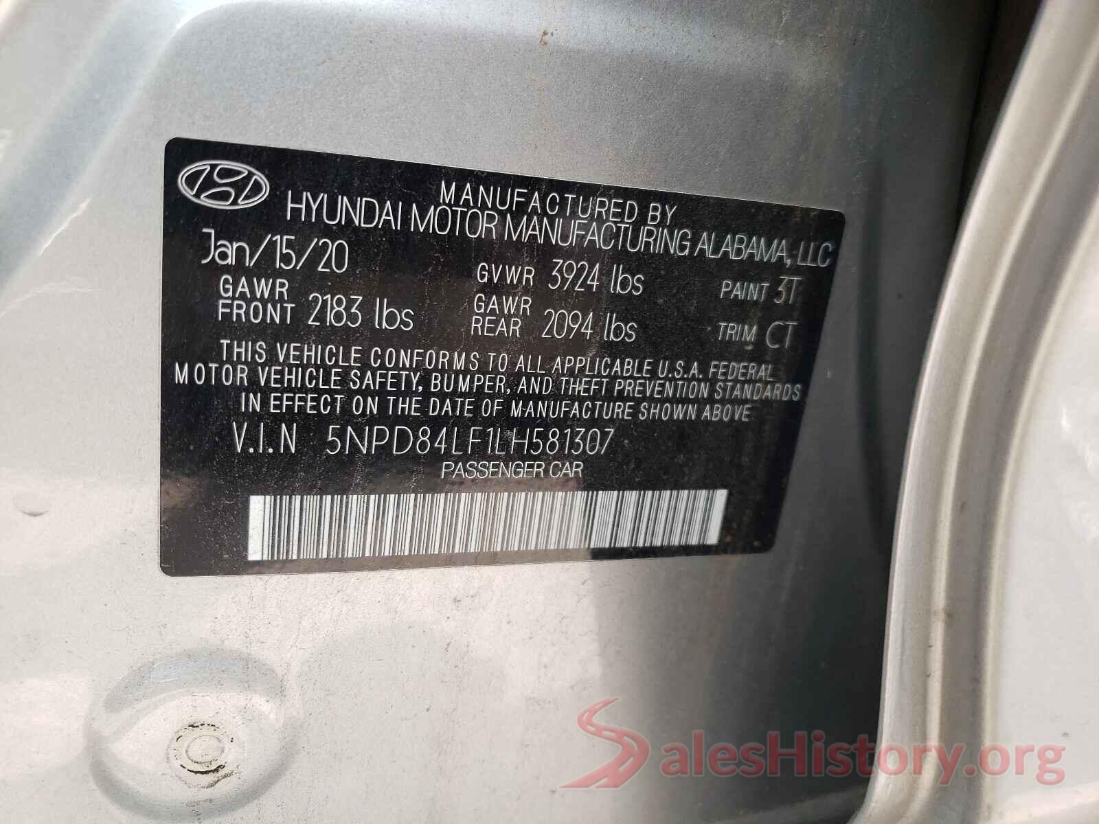 5NPD84LF1LH581307 2020 HYUNDAI ELANTRA