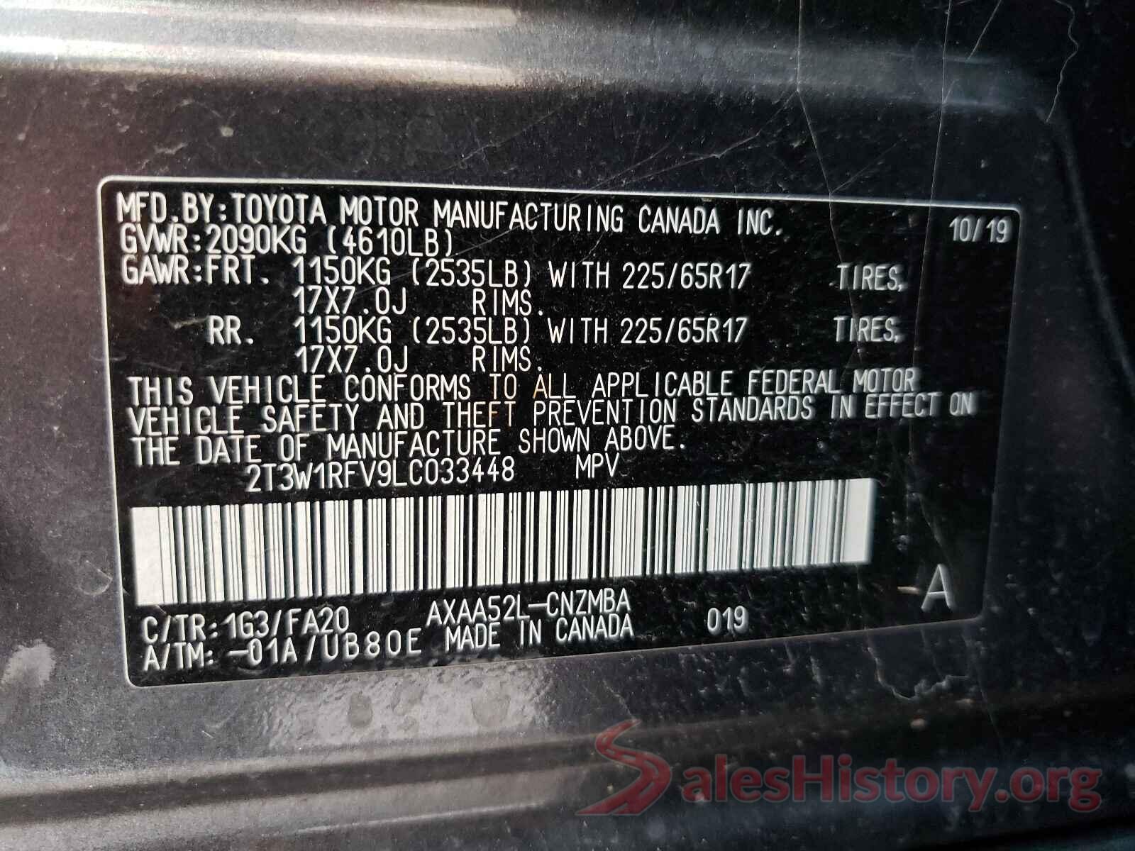 2T3W1RFV9LC033448 2020 TOYOTA RAV4