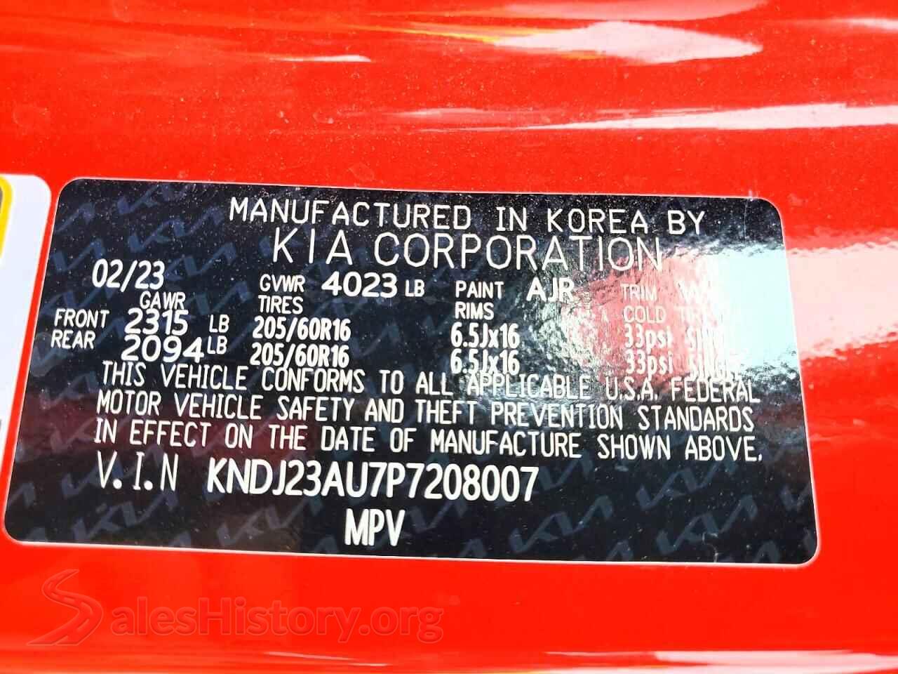 2023 KIA SOUL VIN KNDJ23AU7P7208007, damage close-up