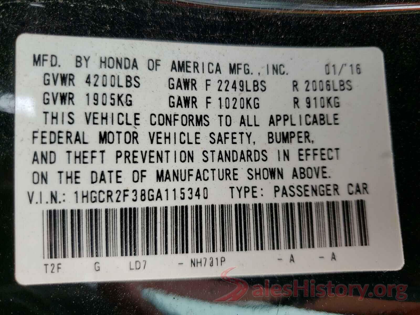 1HGCR2F38GA115340 2016 HONDA ACCORD