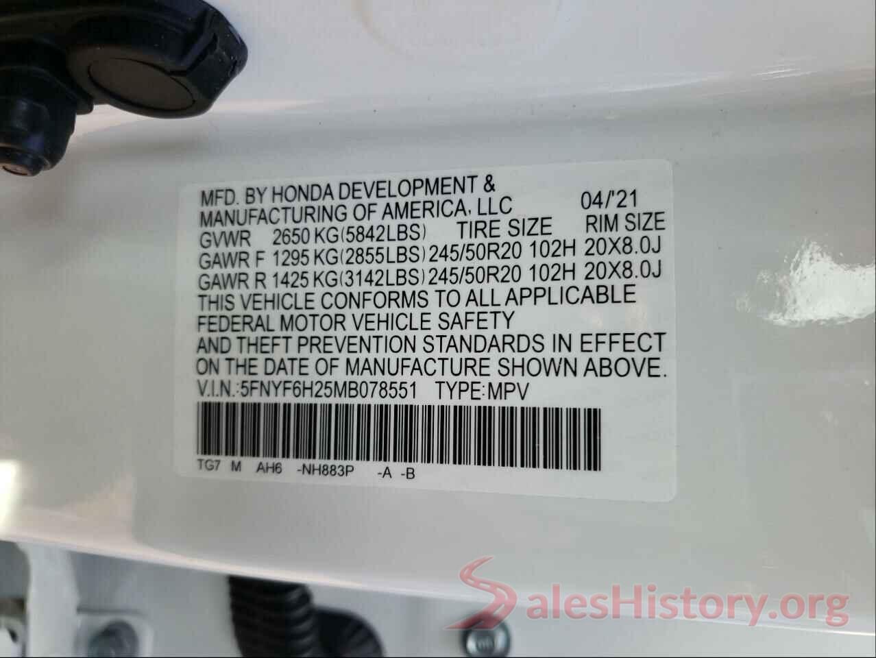 5FNYF6H25MB078551 2021 HONDA PILOT