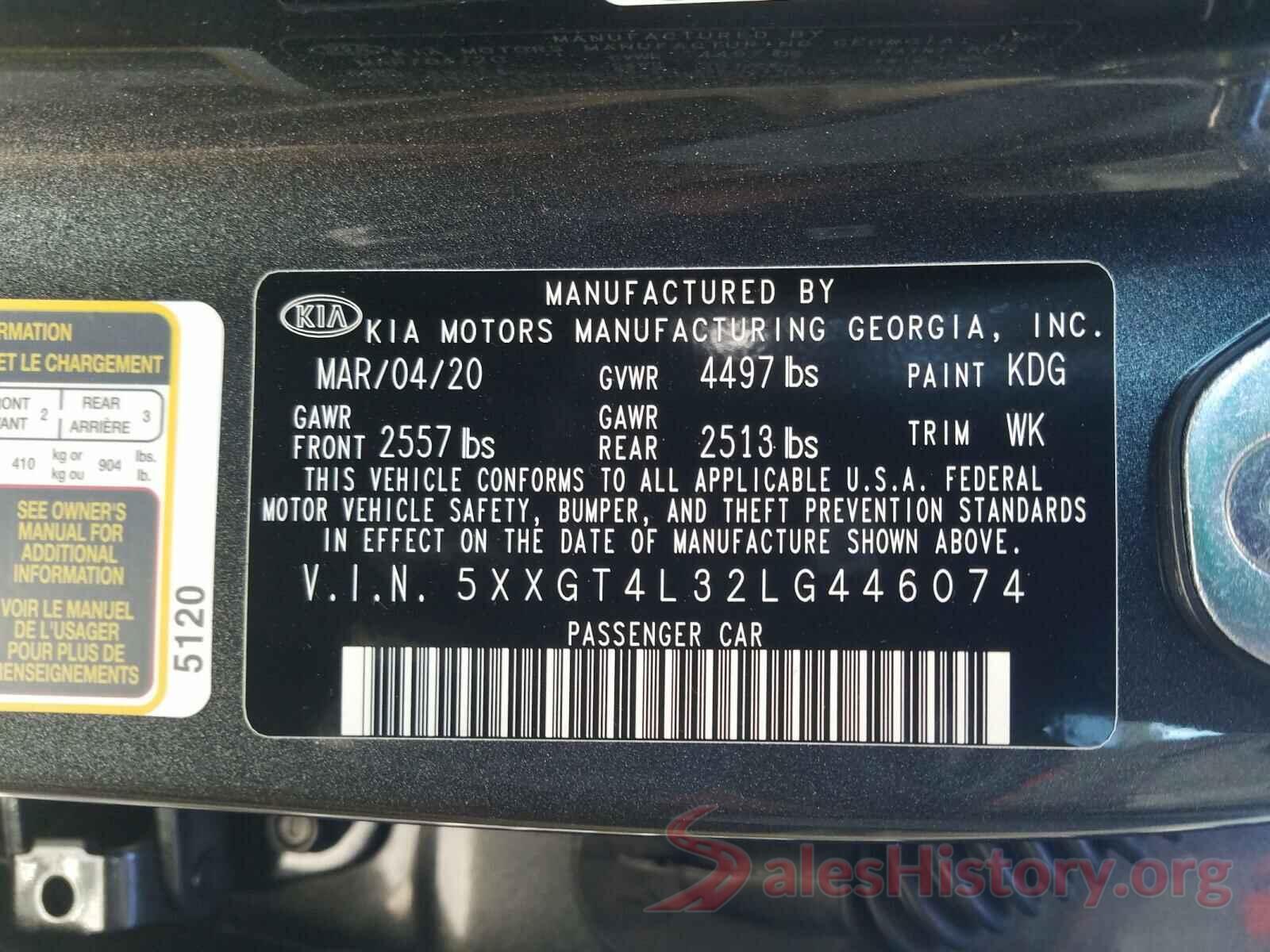 5XXGT4L32LG446074 2020 KIA OPTIMA